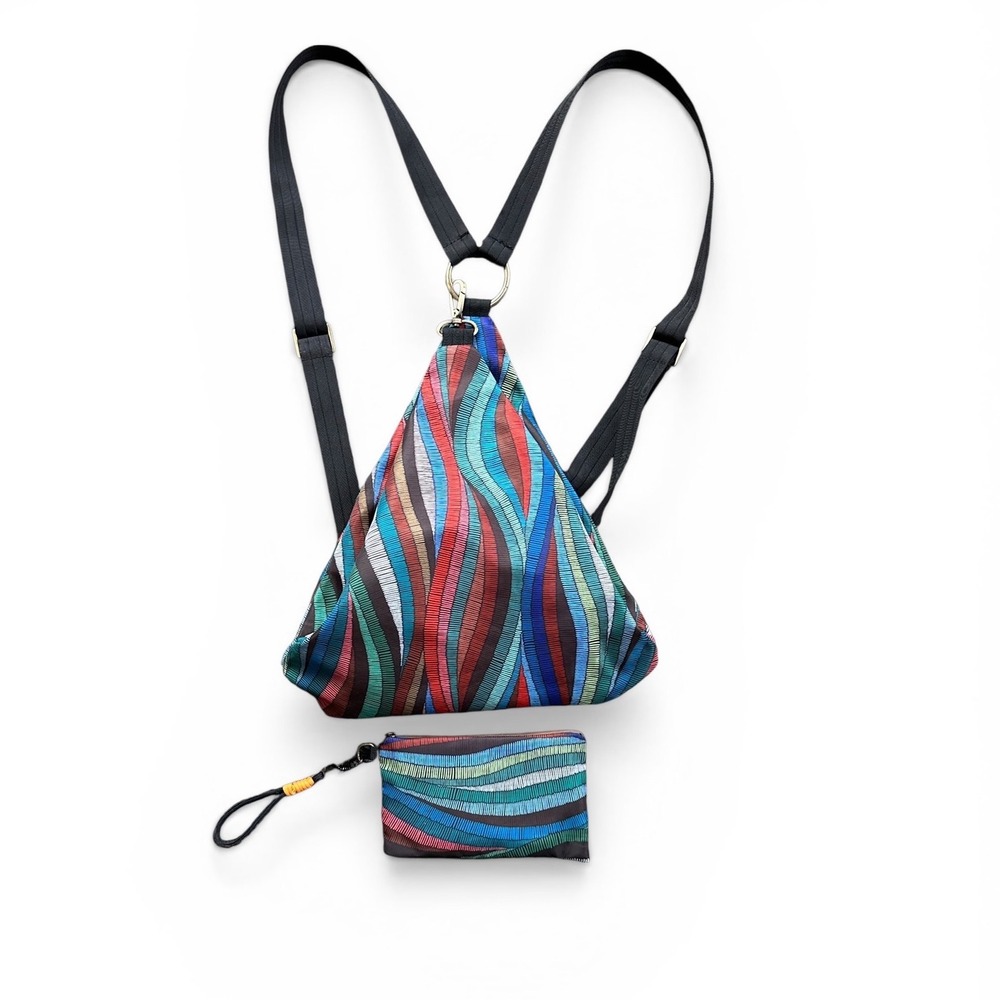 Black Butterfly Triangle Backpack Women OS Multi Color Excellent Wavy Stripe Set